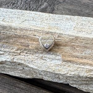 Pandora Sterling Silver Daughter Heart Charm with Pink Topaz